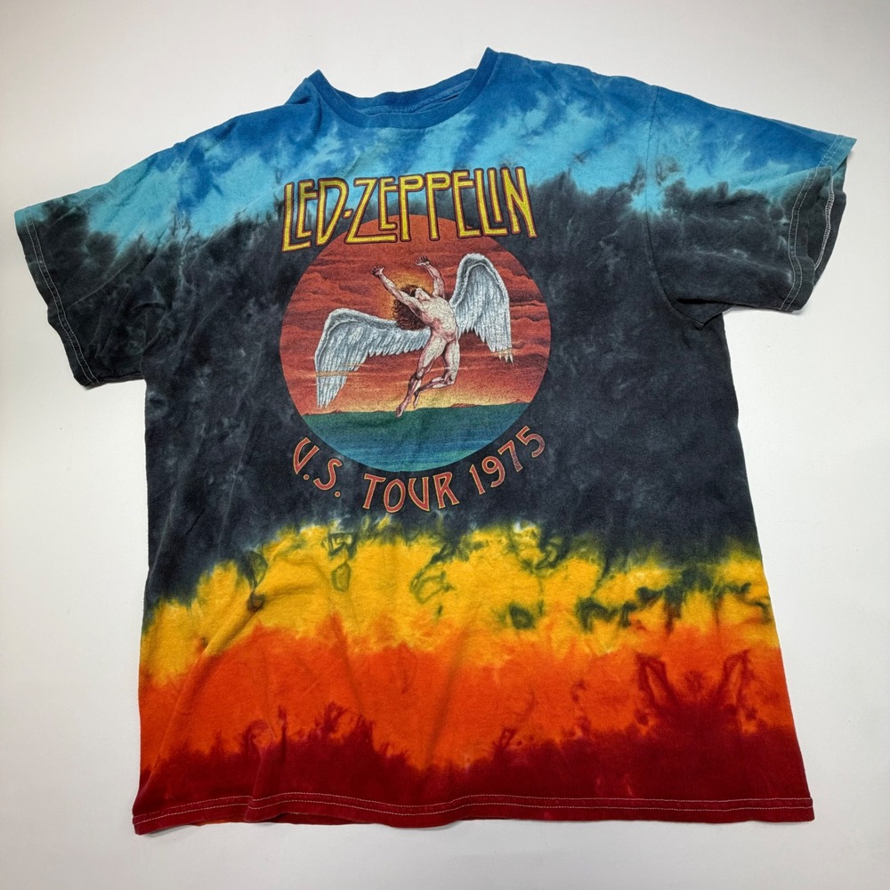 Led Zeppelin U.S. Tour 1975 Tie Dye Band T Shirt Mens Large Rock Tee